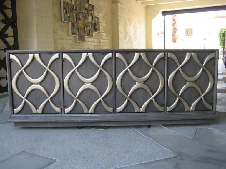 A 1970s Sculpted Facade Silver Leaf Credenza by American Manufacturer Stanley 3