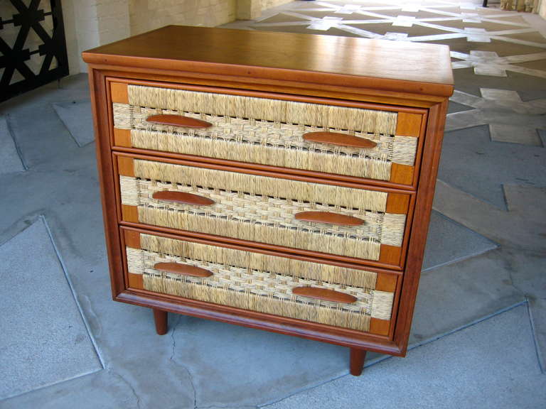 A 1950's Chest of Drawers in Cedar, Rush and Walnut by Edmund J. Spence for Industria Mueblera