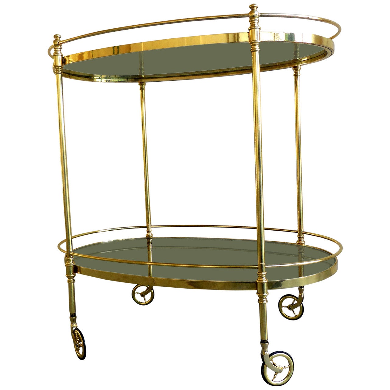 Fine Quality Solid Brass Oval Serving Cart, circa 1950s