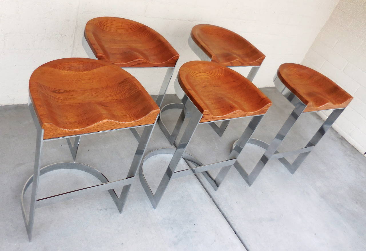 Desirable Set of three Counter-Height Bar Stools by Warren Bacon, circa 1970s 2