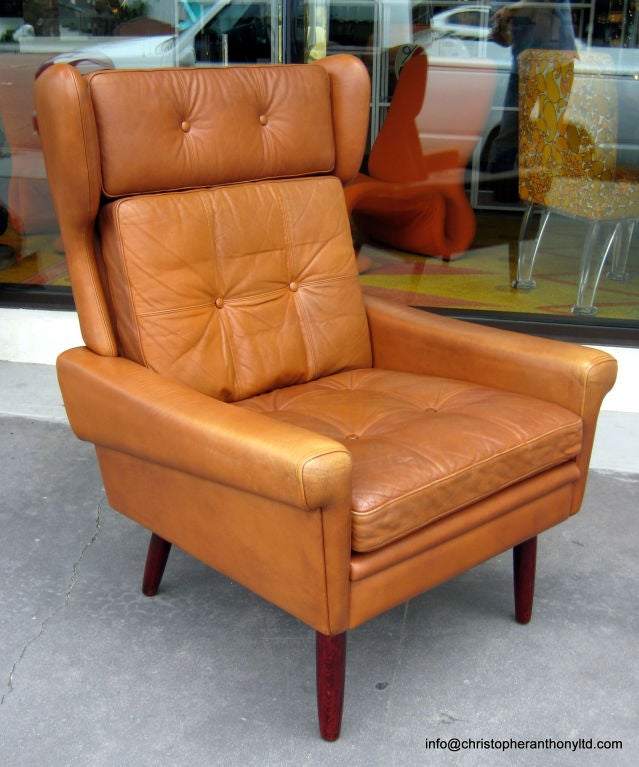 A Scandinavian Leather Wing Back Chair circa 1960's