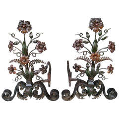 A Pair of American Hand-Wrought Fireplace Andirons circa 1890