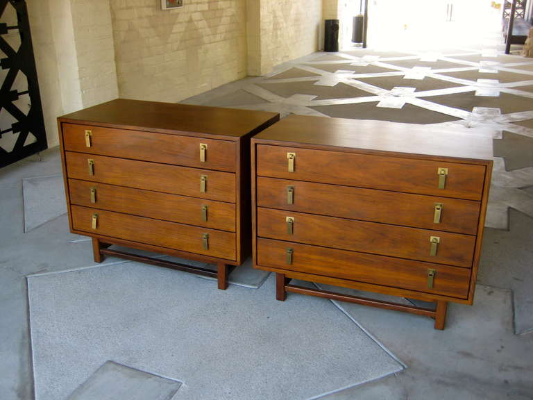 American A Gorgeous Pair of Mid 20th Century Walnut Bedside chests by Cal Mode Furniture