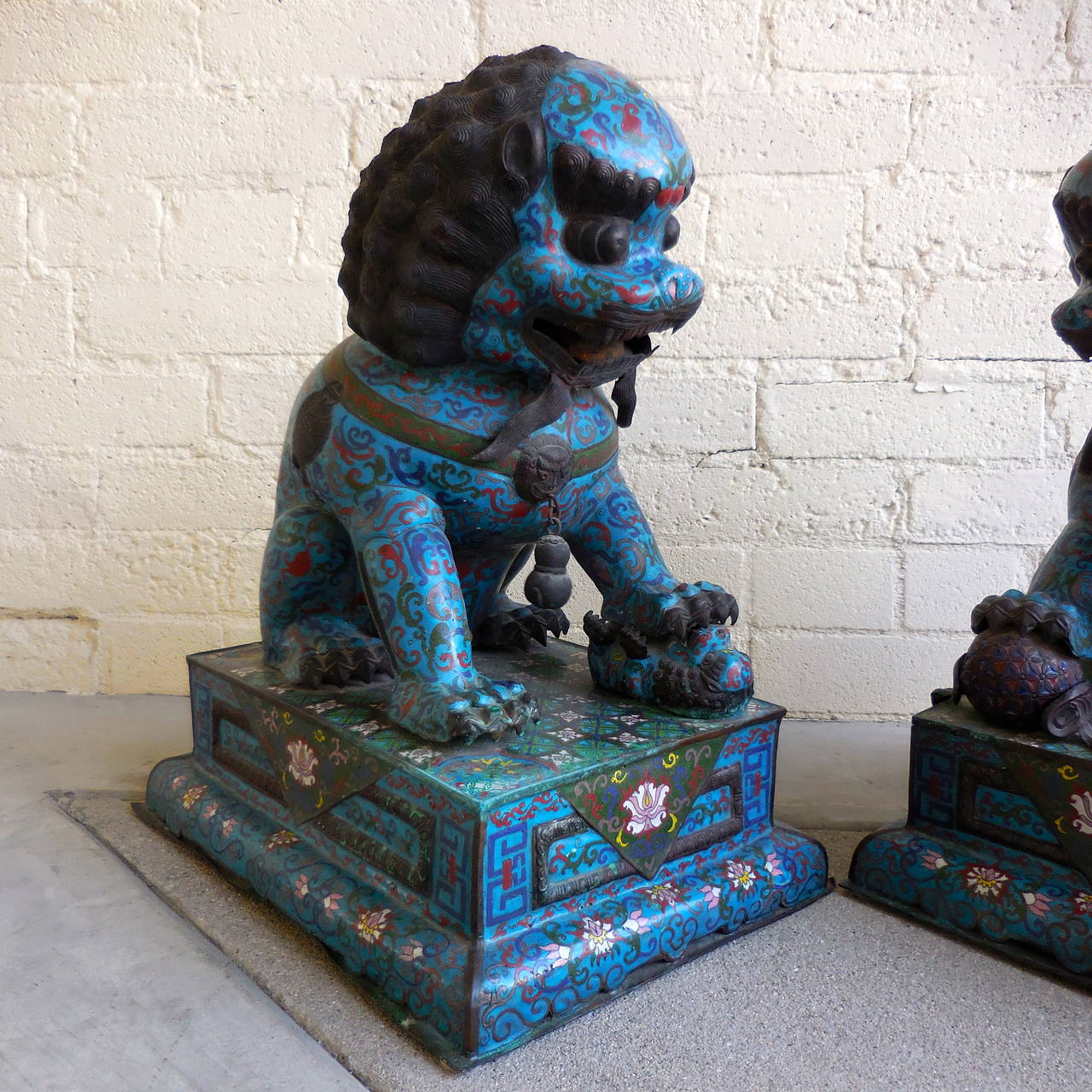 Stately Pair of Mid-19th Century Chinese Cloisonné Temple Dogs 1