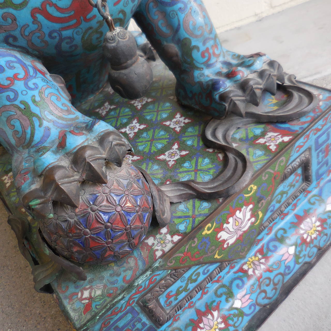 Stately Pair of Mid-19th Century Chinese Cloisonné Temple Dogs 4