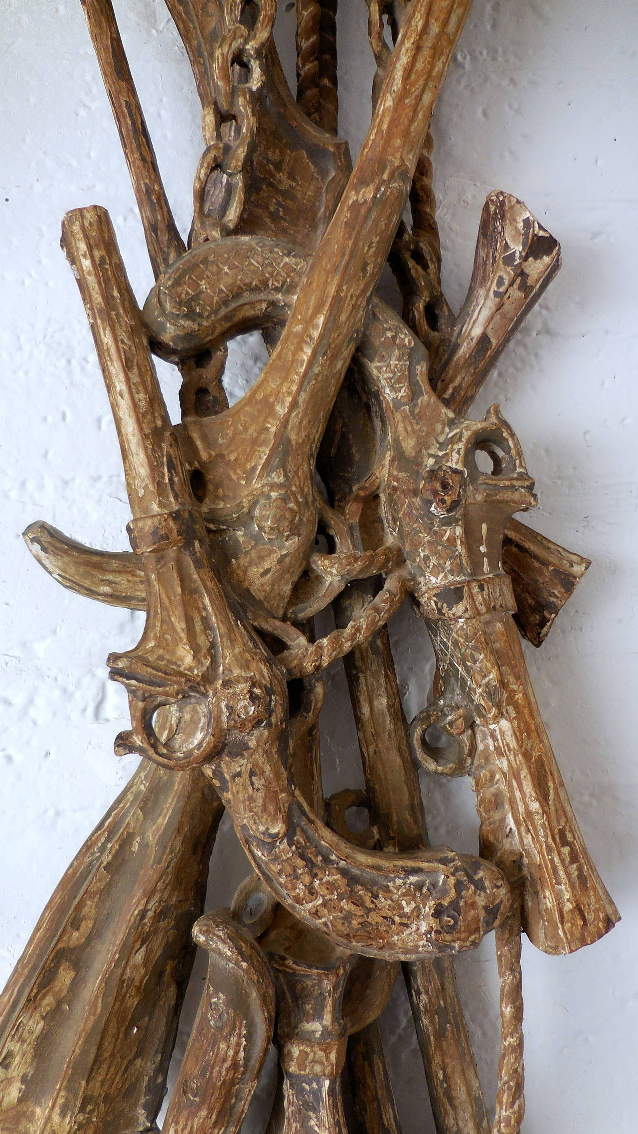 Pair of Louis XVI Style Carved Wood Wall-Hanging Hunting Trophies, circa 1900 1