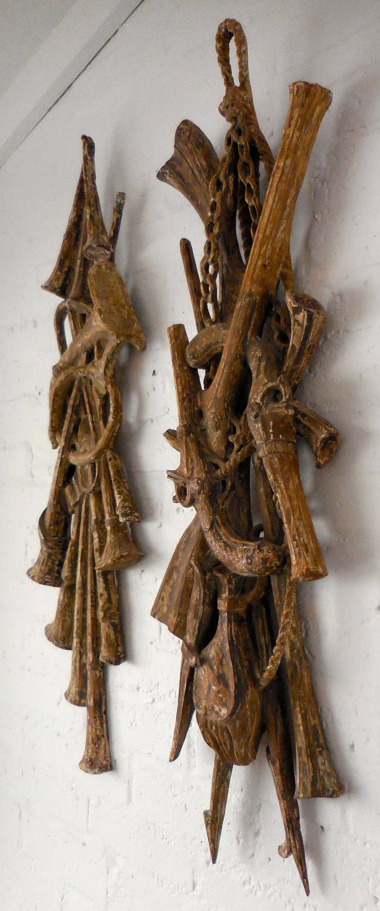 Pair of Louis XVI Style Carved Wood Wall-Hanging Hunting Trophies, circa 1900 3