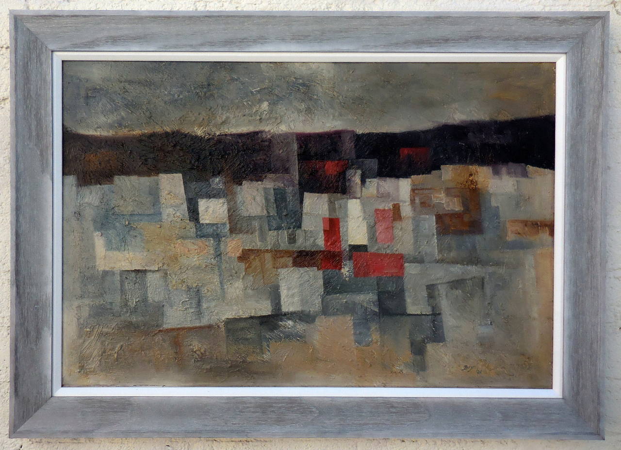 Abstract Cubist Oil Painting on Panel Signed 