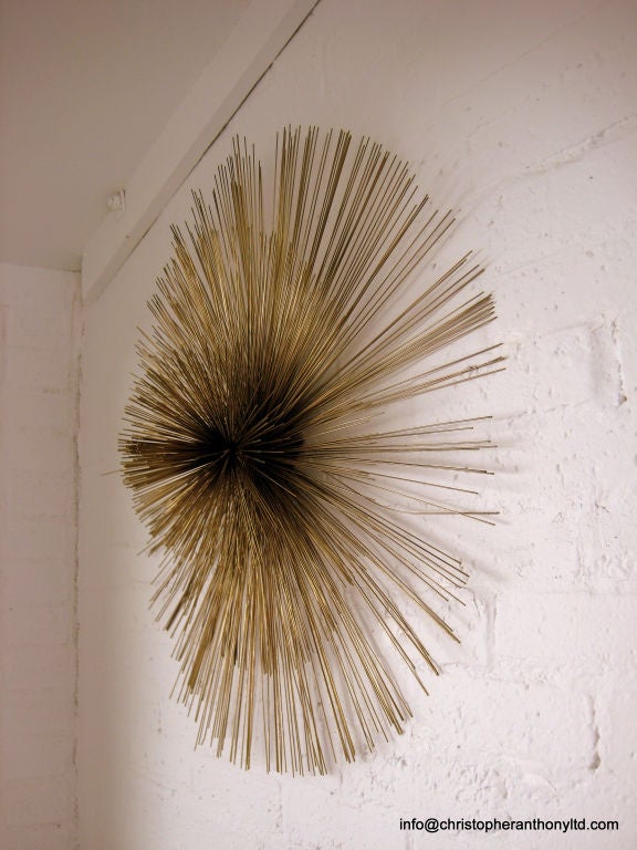 American A Large Sea Urchin Brass Wall Sculpture By Curtis Jere c.1987