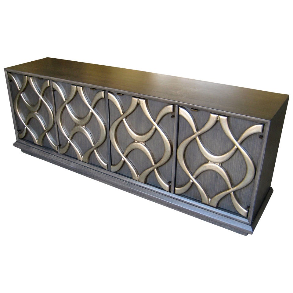 A 1970s Sculpted Facade Silver Leaf Credenza by American Manufacturer Stanley