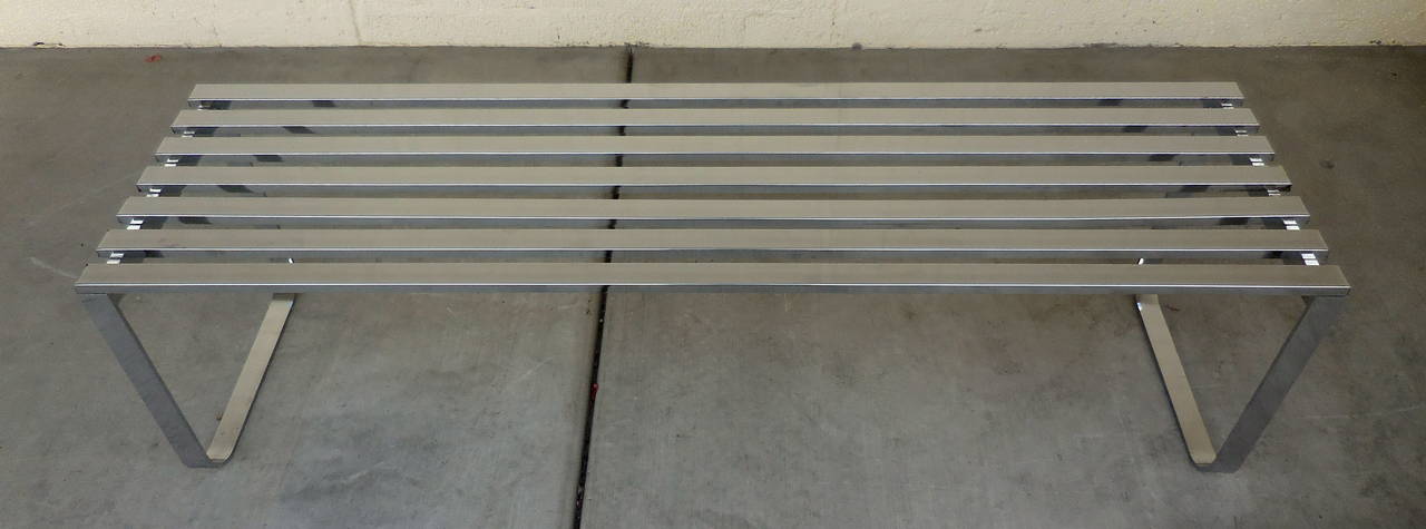 Mid-Century Modern Chrome-Plated Steel Slatted Bench by Milo Baughman, circa 1970s