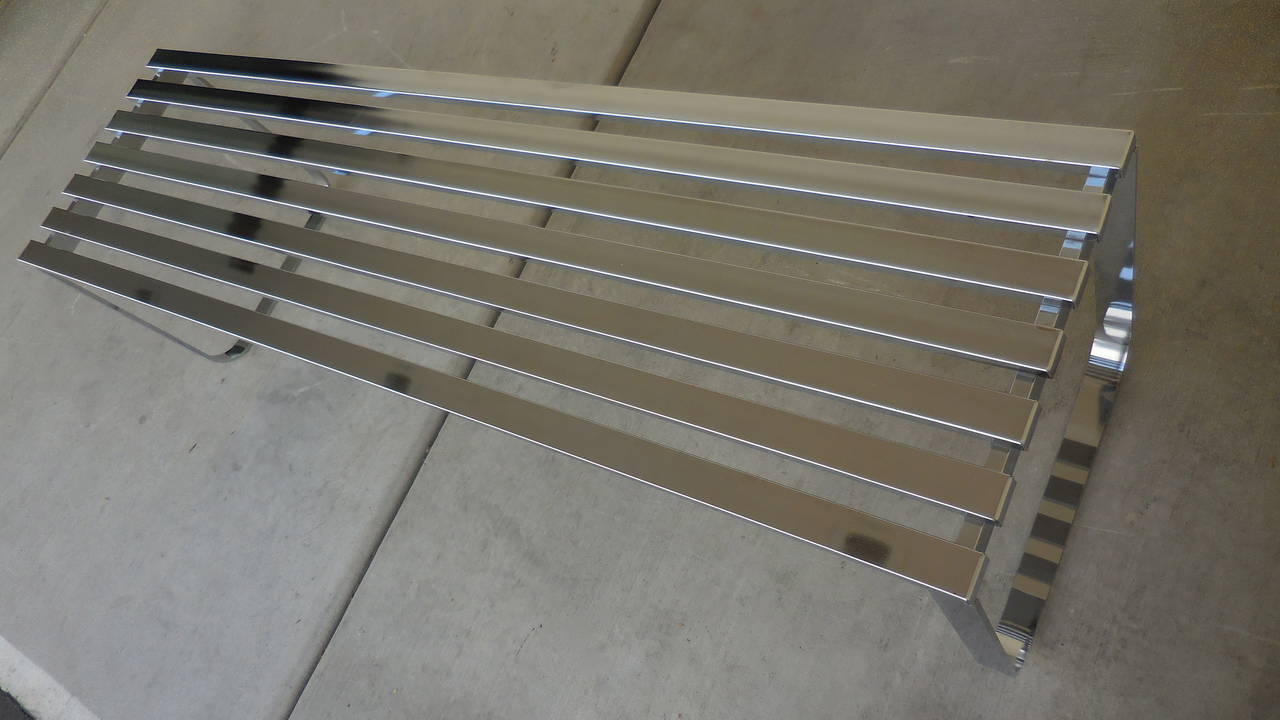 Chrome-Plated Steel Slatted Bench by Milo Baughman, circa 1970s 4