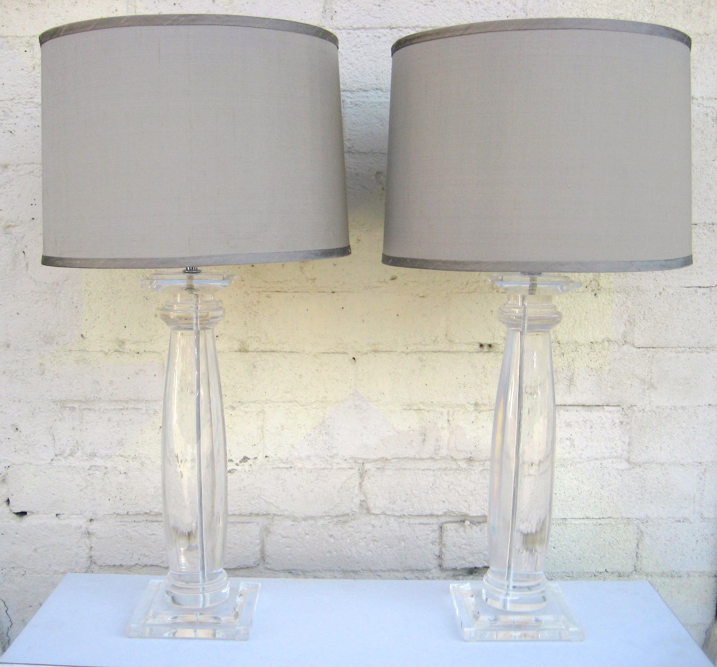 A pair of vintage Lucite column form lamps by Karl Springer C. 1970's