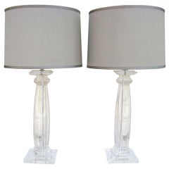 A pair of vintage Lucite column form lamps by Karl Springer C. 1970's