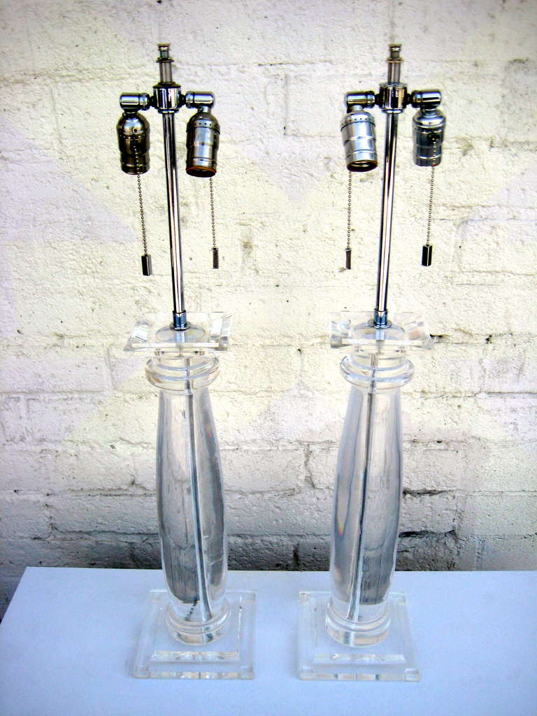 Mid-Century Modern A pair of vintage Lucite column form lamps by Karl Springer C. 1970's