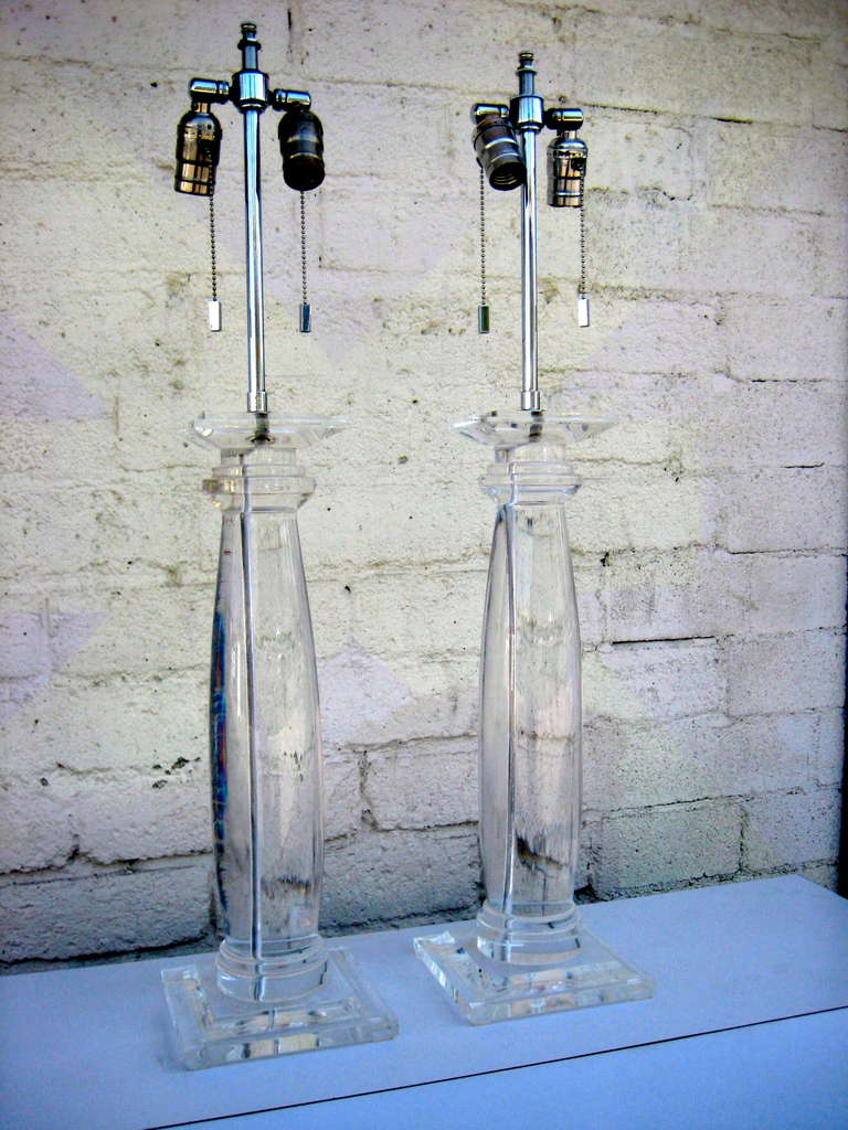 American A pair of vintage Lucite column form lamps by Karl Springer C. 1970's