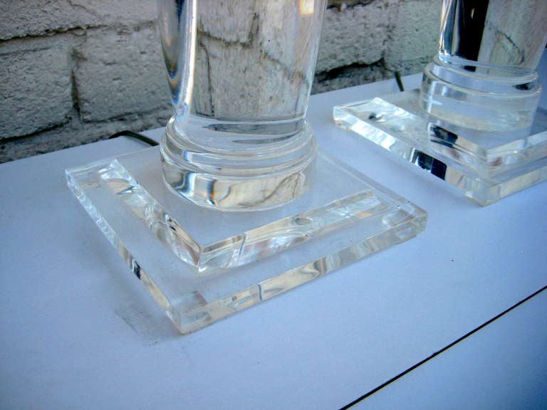 Late 20th Century A pair of vintage Lucite column form lamps by Karl Springer C. 1970's
