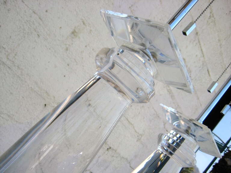 Acrylic A pair of vintage Lucite column form lamps by Karl Springer C. 1970's