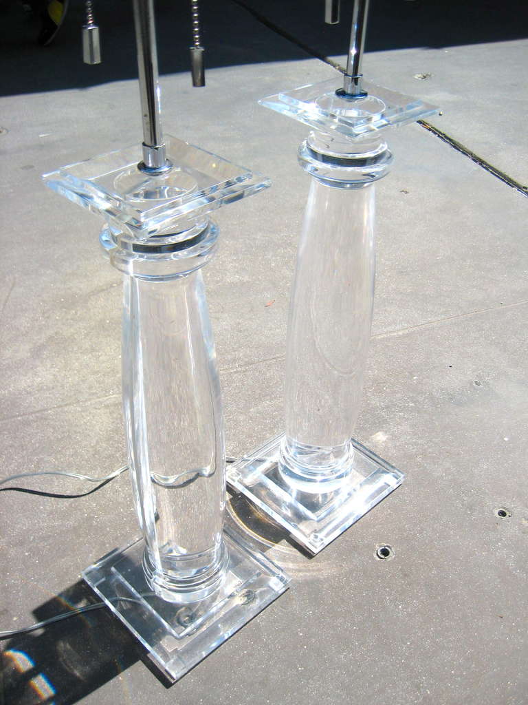 A pair of vintage Lucite column form lamps by Karl Springer C. 1970's 1