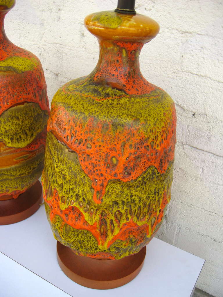 German A volcanic pair of 1950's European Fat Lava glazed lamps