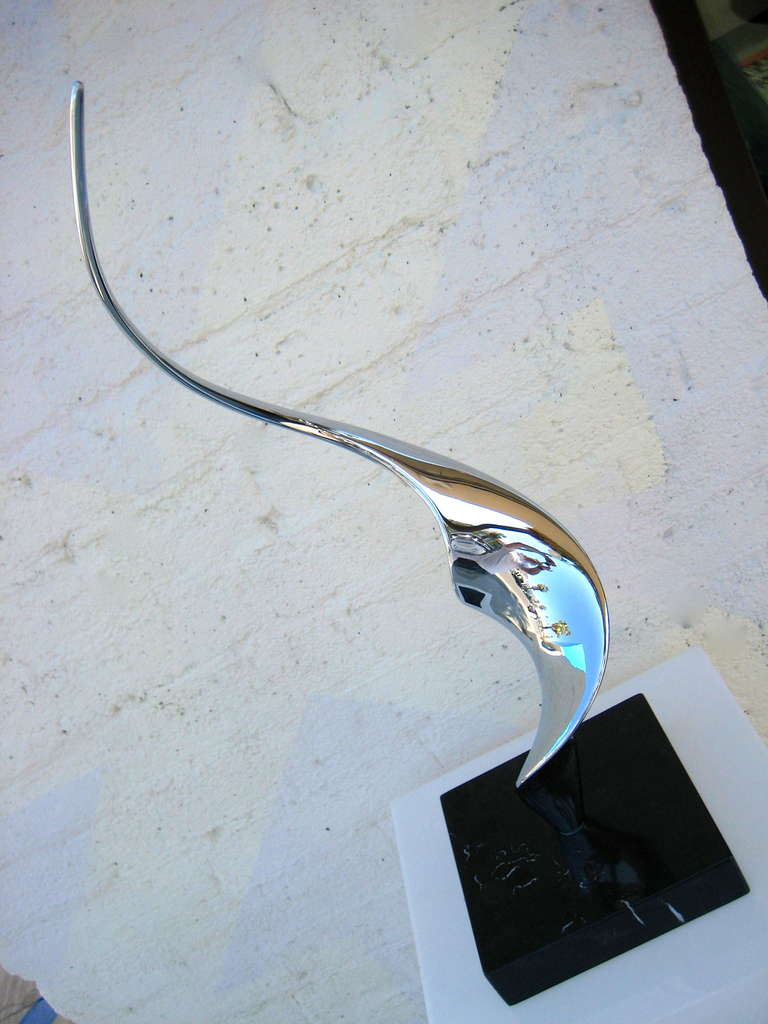 Dynamically Soaring Chrome Plated Steel Sculpture by American Artist Lou Pearson (1925-2005) In Excellent Condition In Palm Springs, CA