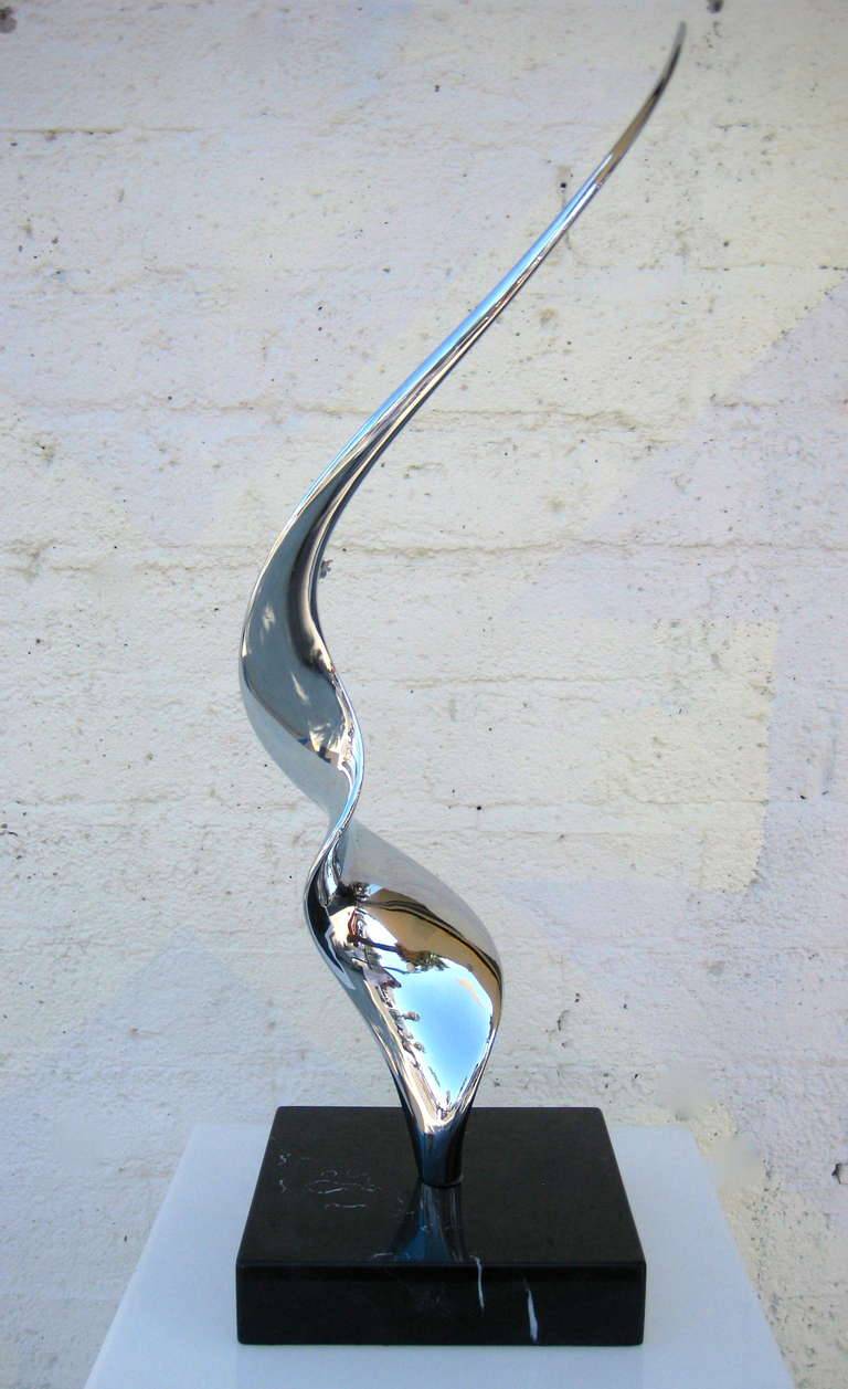 Late 20th Century Dynamically Soaring Chrome Plated Steel Sculpture by American Artist Lou Pearson (1925-2005)