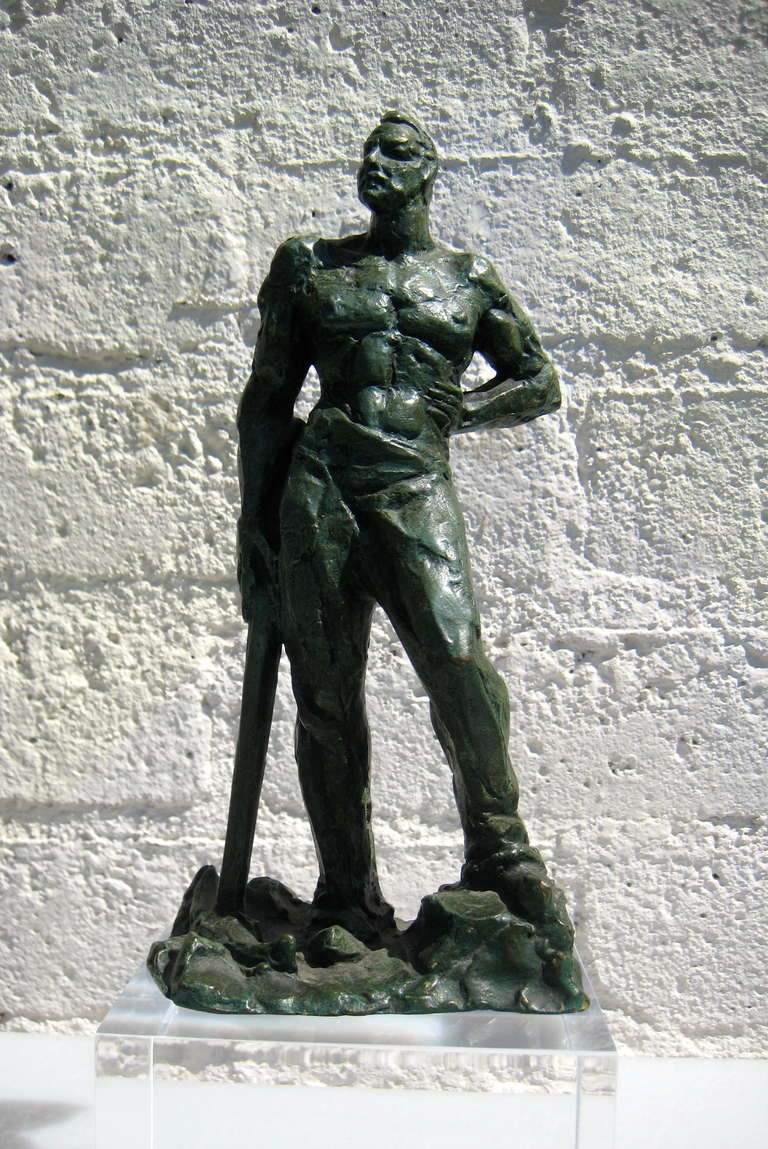 Modern Heroic Bronze Sculpture of a Miner by Italian Sculptor Alberto Bazzoni