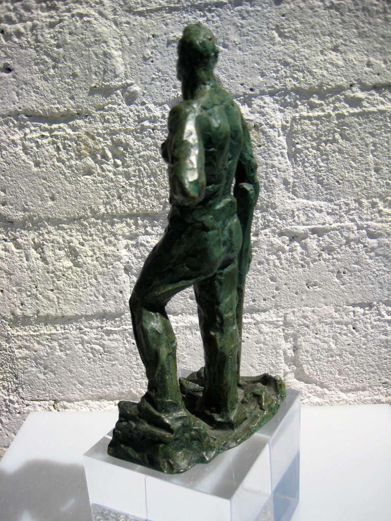 French Heroic Bronze Sculpture of a Miner by Italian Sculptor Alberto Bazzoni