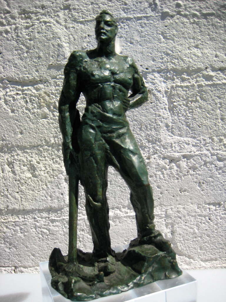 Heroic Bronze Sculpture of a Miner by Italian Sculptor Alberto Bazzoni 1