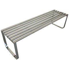 Chrome-Plated Steel Slatted Bench by Milo Baughman, circa 1970s