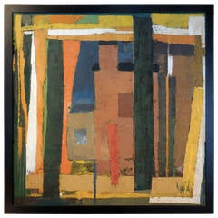 Impressive Geometric Abstract Oil on Panel by American Artist Harry Day