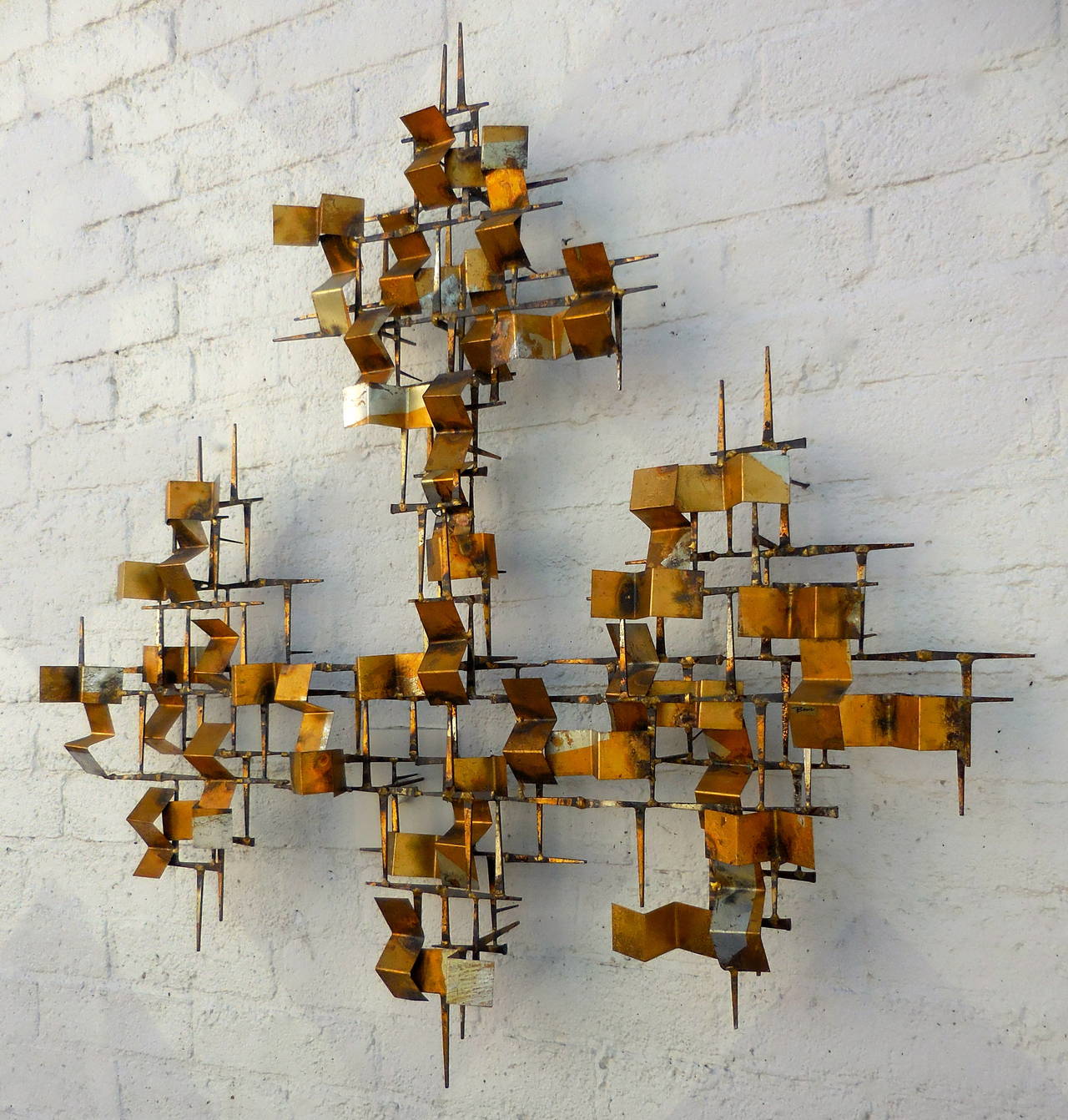 Mid-Century Modern Spectacular Vintage William Bowie Gilt and Silvered Wall Sculpture, circa 1960 For Sale