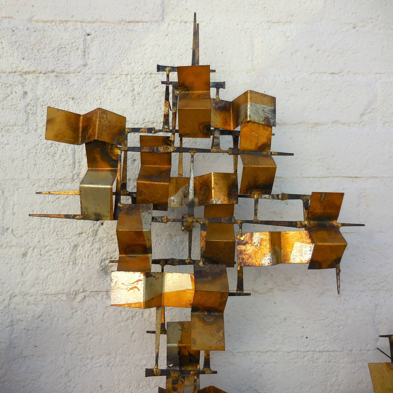 Steel Spectacular Vintage William Bowie Gilt and Silvered Wall Sculpture, circa 1960 For Sale