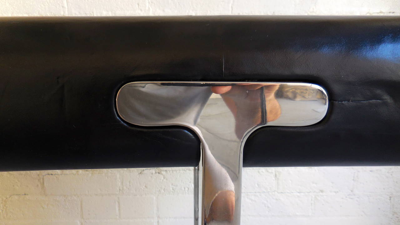Handsome Black Leather Topped Chrome Leg Writing Table, circa 1970s 2