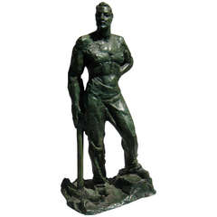 Heroic Bronze Sculpture of a Miner by Italian Sculptor Alberto Bazzoni