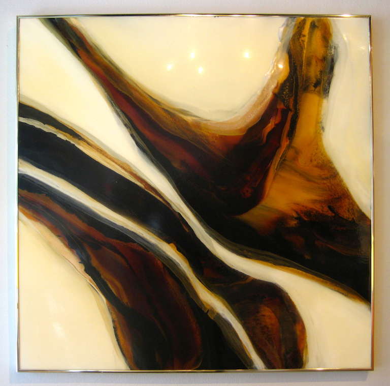 American Original Abstract Expressionist Resin Painting by Nicholas Mirandon Signed and Dated 1973