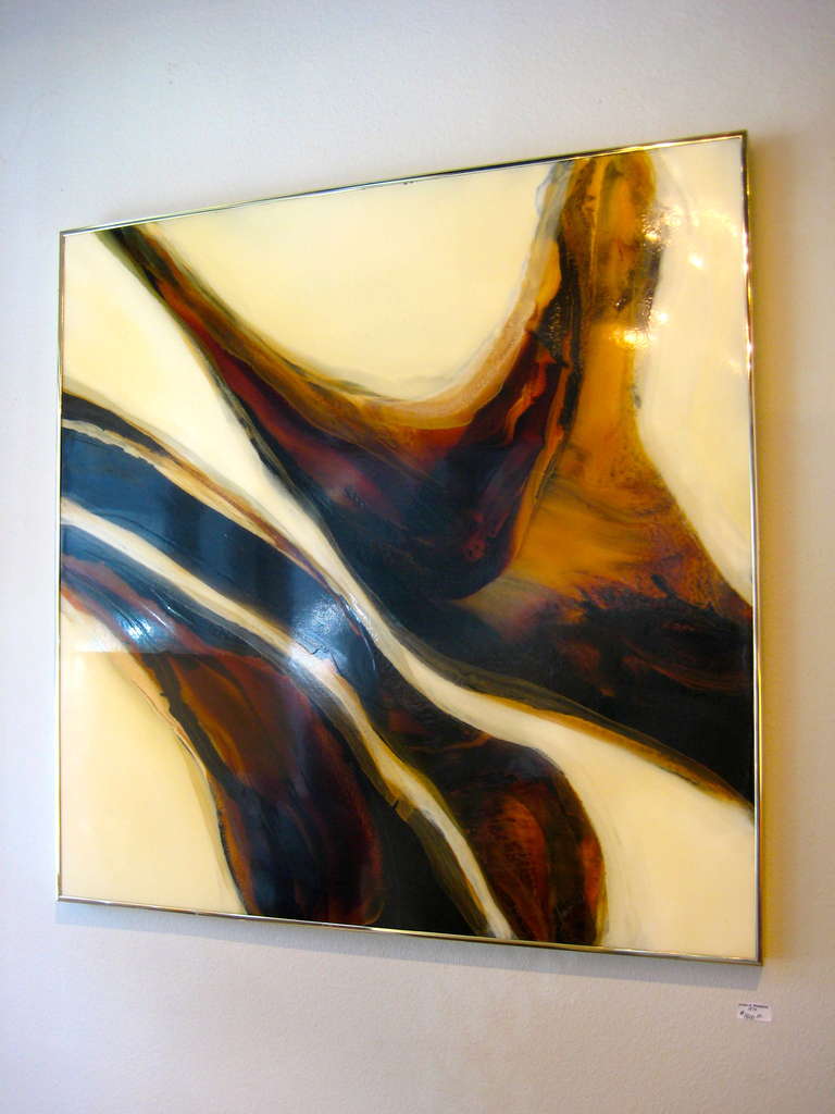 Original Abstract Expressionist Resin Painting by Nicholas Mirandon Signed and Dated 1973 2