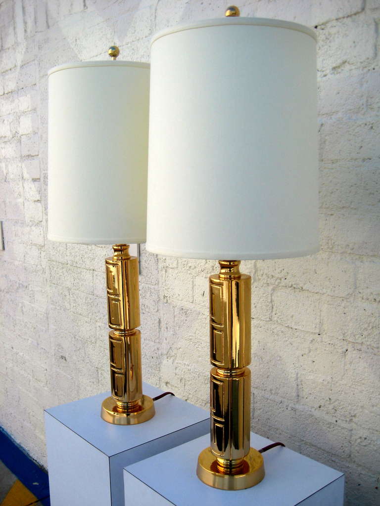 A glitteringly chic pair of gilded 1950's table lamps In Excellent Condition In Palm Springs, CA
