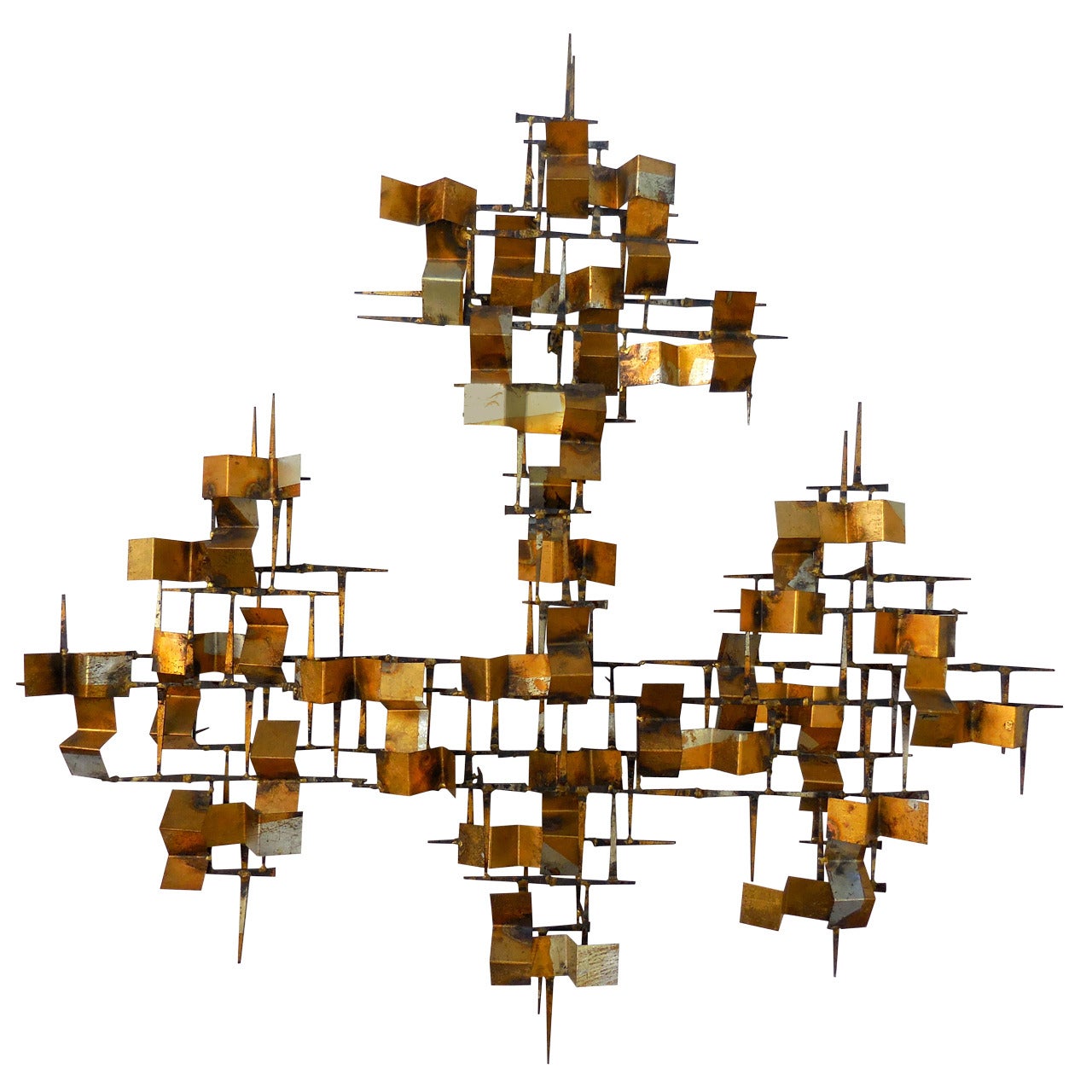 Spectacular Vintage William Bowie Gilt and Silvered Wall Sculpture, circa 1960 For Sale