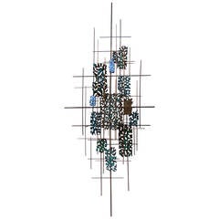Pierced Enamel Panels and Welded Steel Wall-Mounted Sculpture, circa 1950s