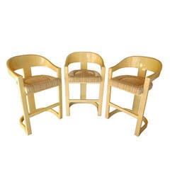 Set of Three Lacquered Goatskin "Onassis" Bar Stools by Karl Springer