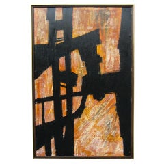 A large scale vintage 1970's abstract expressionist painting signed"Matthieu"
