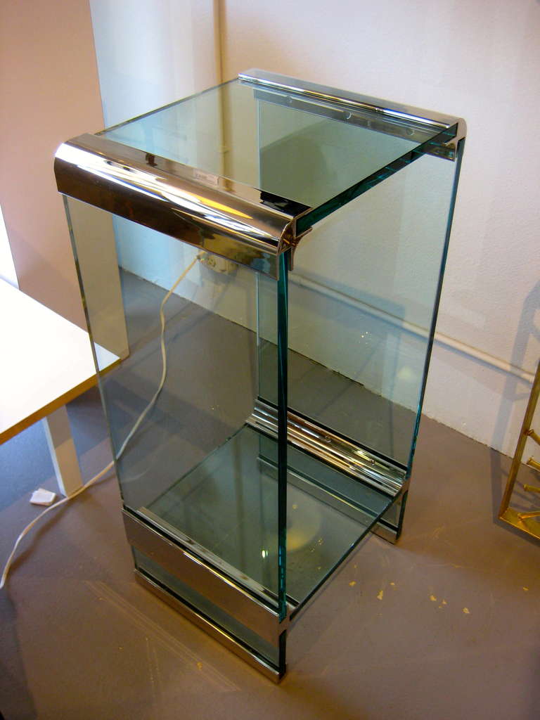 A Pace Collection Nickel Plated Steel And Glass Pedestal.  C. 1970's