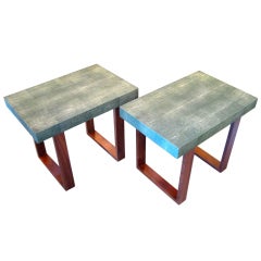 A Pair of Shagreen And Wood Side Tables In The Style Of Augousti