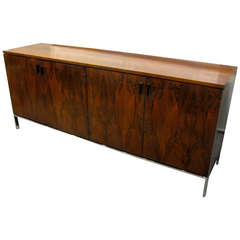 A Gorgeously Bookmatched 1960's Rosewood And Chrome Sideboard By Founder's Furniture Of North Carolina