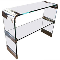 A Nickel Plated Metal And Glass Two Tier Console From The Pace Collection.  C. 1970's