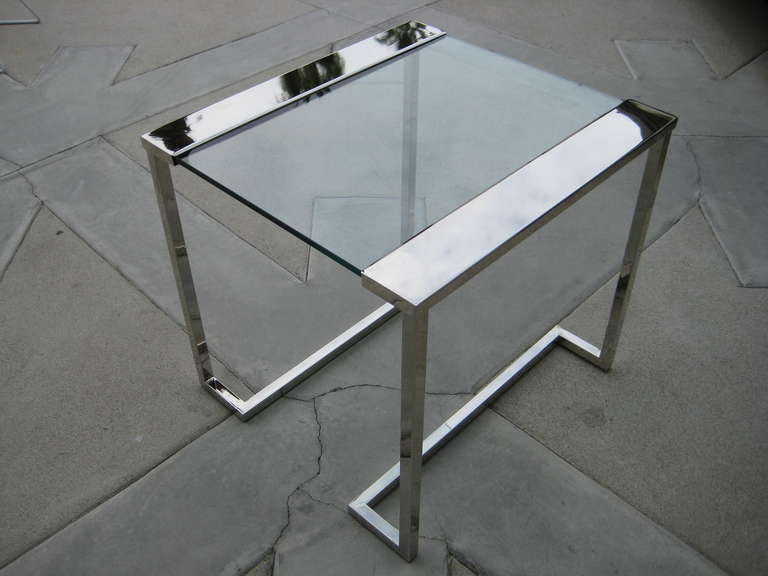 A Nickel Plated and Glass Side Table in the Style of Pace Collection circa 1970s In Excellent Condition In Palm Springs, CA