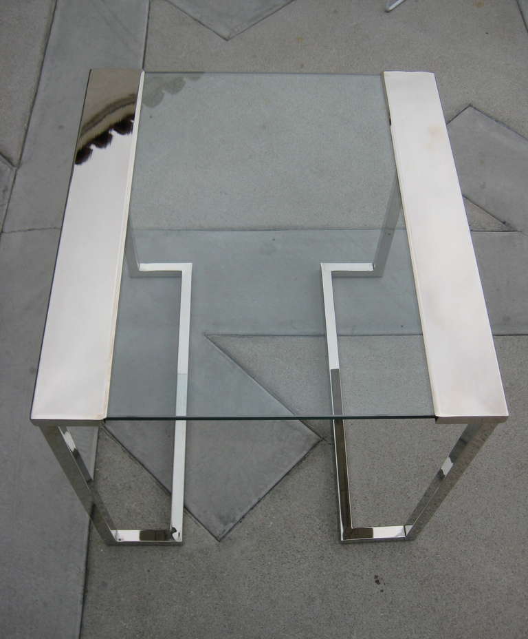 Mid-Century Modern A Nickel Plated and Glass Side Table in the Style of Pace Collection circa 1970s