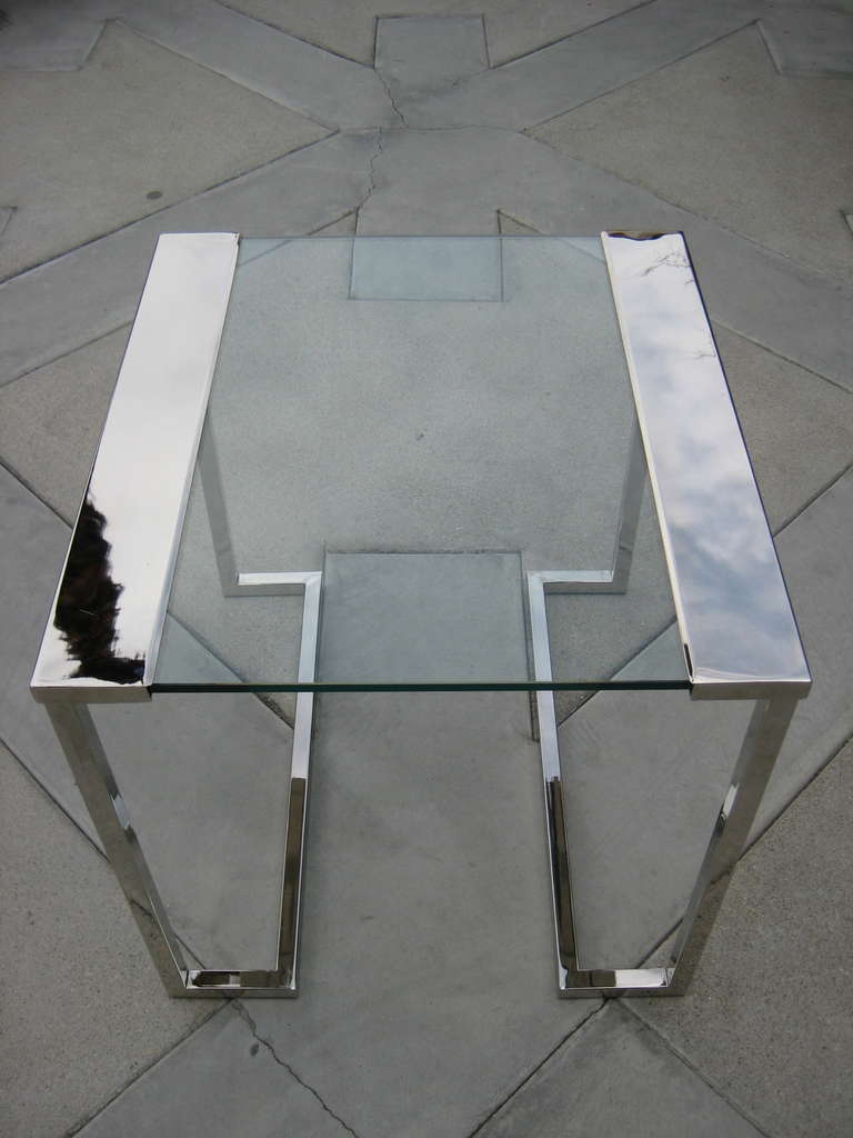 Late 20th Century A Nickel Plated and Glass Side Table in the Style of Pace Collection circa 1970s
