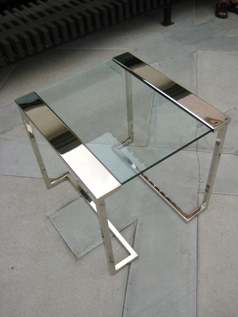 A Nickel Plated and Glass Side Table in the Style of Pace Collection circa 1970s 4